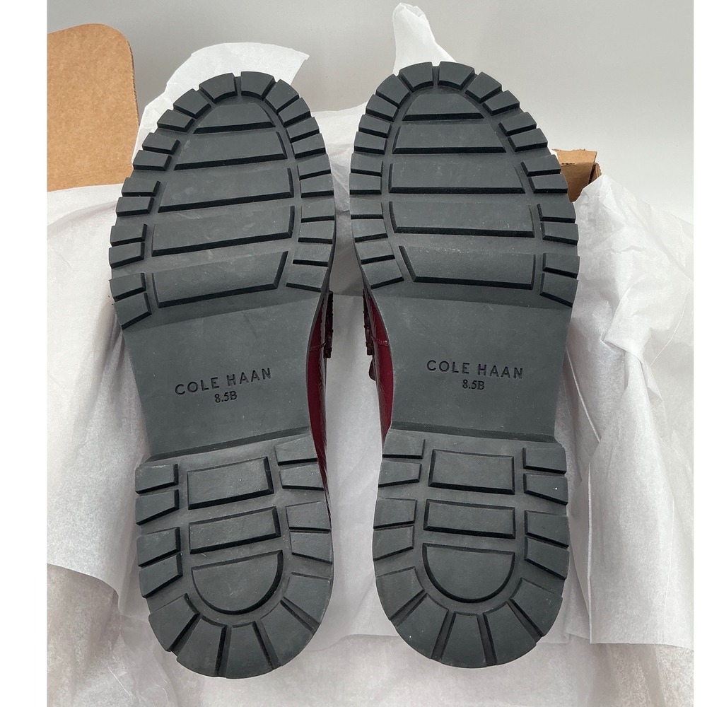Cole Haan Womens Burgundy Patent Leather Lug Sole Penny Loafers W19842 Size 8.5B - Picture 7 of 9